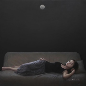 Chino Painting - tranquilidad noche reflexión niña china
